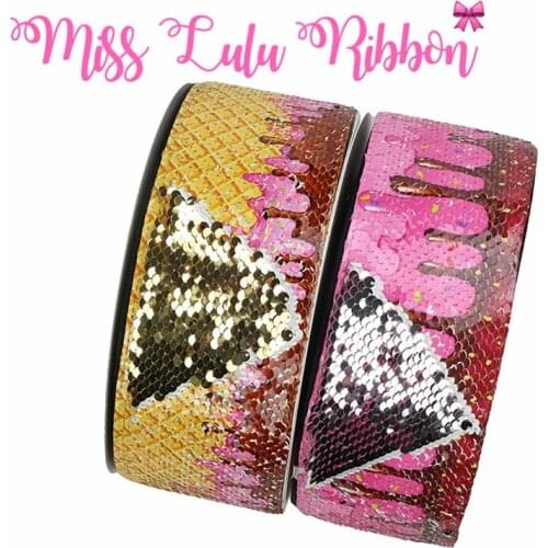 3"75mm Sweet Chocolate Doughnut Double Reversible Silver&Gold Sequin Ribbon Hair Bow Making DIY Party Decor 46yards