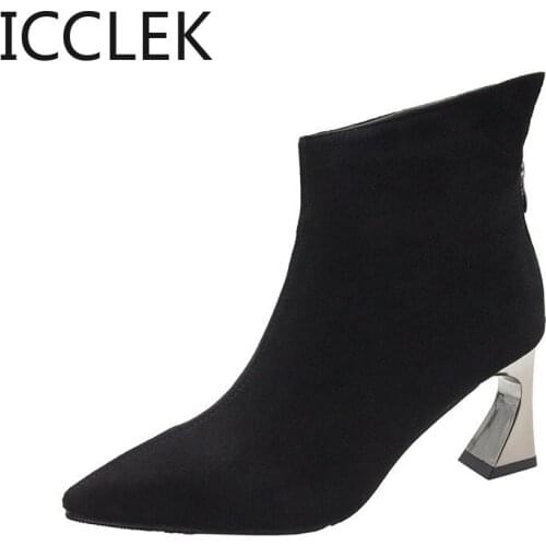 Casual Ladies Ankle Boots Basic Handmade Zipper High Heel Shoes Sexy Pointed Toe Solid Strange Style Women Boots