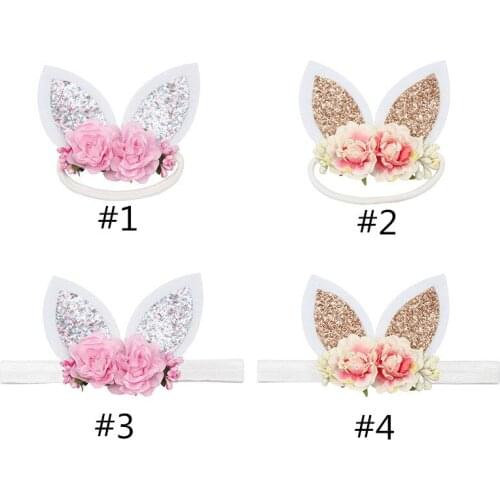 10PCS/lot , Easter Rabbit ears headband headwear childrens imitation flower elastic headband hair band girl hair accessories