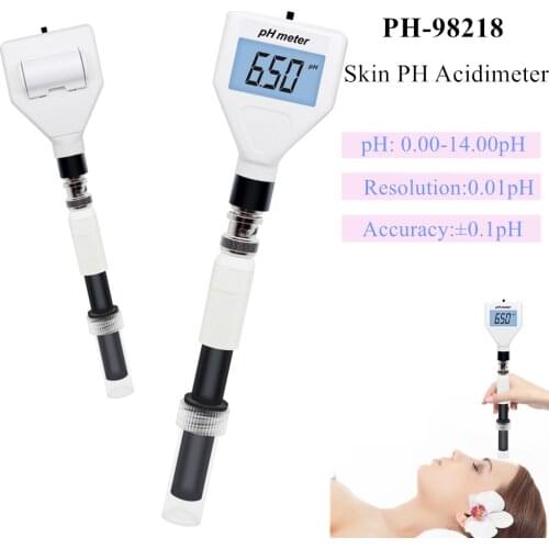 PH-98218 Skin PH Acidimeter Professional Skin PH Tester PH meter Replaceable Probe LCD Backlight for Skin Fruit Meat Cosmetics