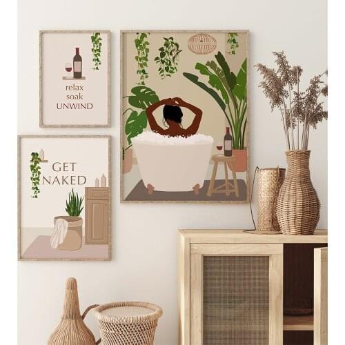 Relax Soak Unwind Canvas Prints And Poster Get Naked Black Woman Boho African Girl Art Painting Wall Pictures For Bathroom Decor