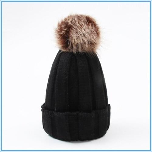 Fashion Warm Knitted Womens Hat Striped Winter Hats For Women Big Fur Pompom Wool Beanies Thick Skullies Cap Solid Hats