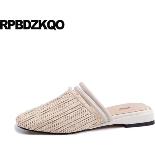 Strap Korean Slippers Designer Slip On Women Sandals Flat Summer 2021 Female Mules Rope Beige Ladies Slides Shoes Closed Toe