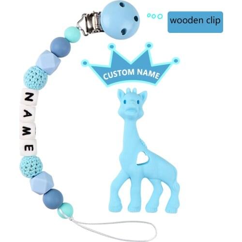 TYRY.HU Silicone Teething Pacifier Clips with raccoon Silicone Safe Pacifier Clips Holder Chain Baby Chew Toys Personalized Name