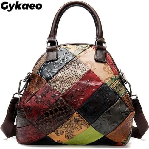 Gykaeo Bohemian Style Genuine Leather Tote Bags Handbags Women Famous Brands Cowhide Patchwork Messenger Shoulder Bag Sac A Main
