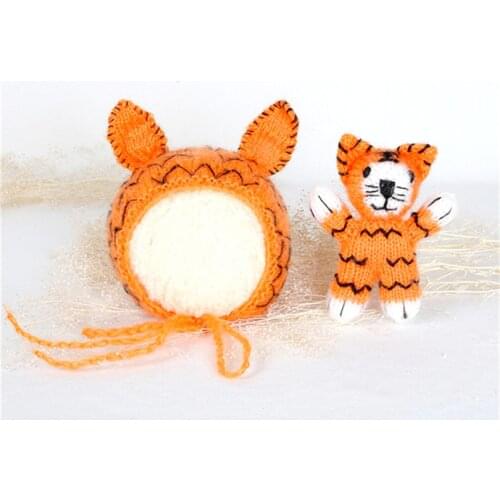 Baby Tiger Bonnet and Stuffer Set Newborn baby tiger hat with Matching toy set Baby bonnet hat toy set photo props