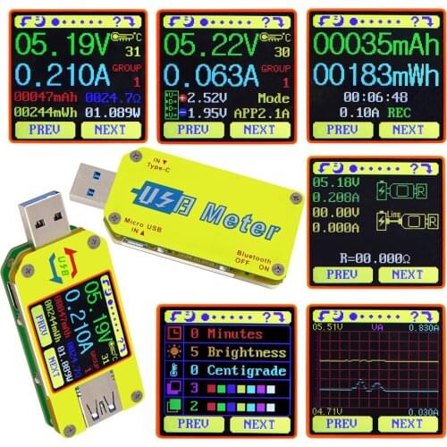 UM34 UM34C LD35 HD25 USB 3.0 Type-C DC Voltmeter Ammeter Voltage Current Meter Battery Charge Measure Cable Resistance Tester
