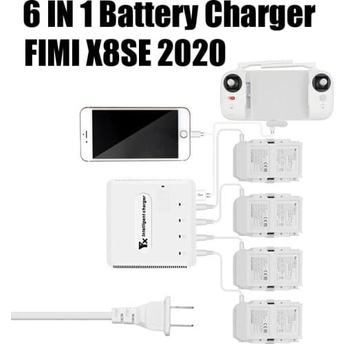 6 IN 1 Multi-charger FIMI X8 SE 2020 Battery Charger Hub Intelligent UAV USB Port for Drone Batteries Remote Control Charging