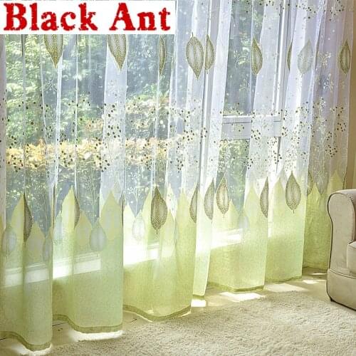 Green Leaves Burnt-out Tulle Curtains Modern Bedroom Pastoral Sheer Voile Fabric Window Screen For Living room Kitchen X-ZH410#4