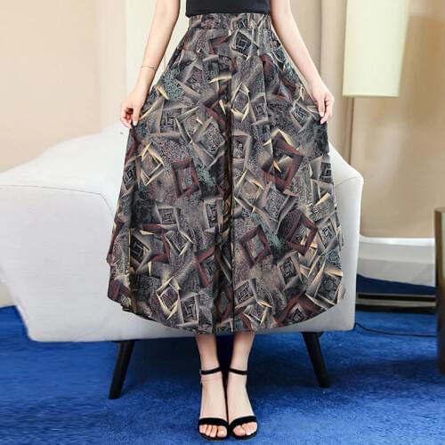 Ankle-Length Pants Women Plus Size Wide Leg Pants Female Casual Flower Print High Waisted Trousers