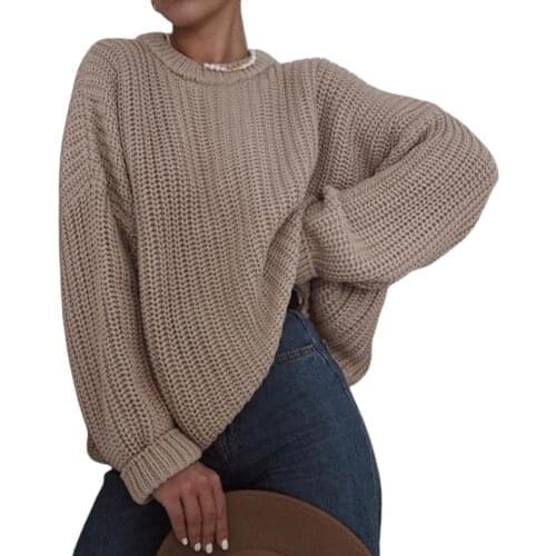 Women Casual O Neck Long Sleeve Solid Color Jumper Pullover Loose Knit Sweater