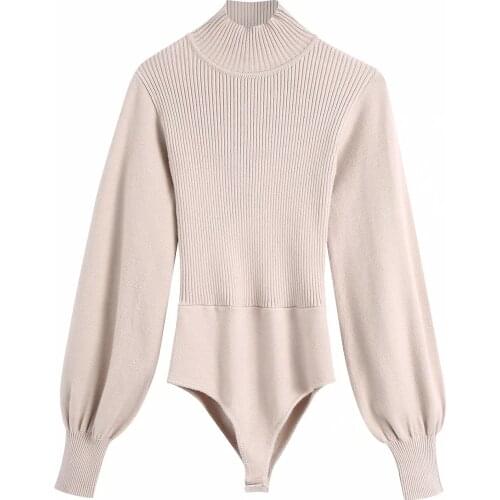 ZA Women New Sexy High Collar Sweater Fashion Solid Open Back Backless Slim One Piece Long Sleeve Elastic Knitwear Chic Tops