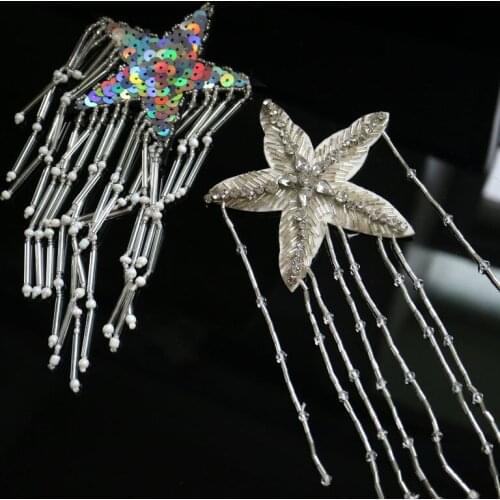 1pc rhinestone embroidery star tassel patches for clothing Embroidered sequin patch for clothes Sewing applique parches