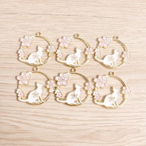 10pcs 31*30mm Cartoon Enamel Cat Charms for Jewelry Making Alloy Flower Charms Fit Pendants Necklaces Drop Earrings Craft Supply