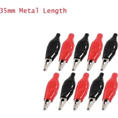 35mm Metal Length Black Red Insulating Covered Test Probe Alligator Clips 10 Pcs