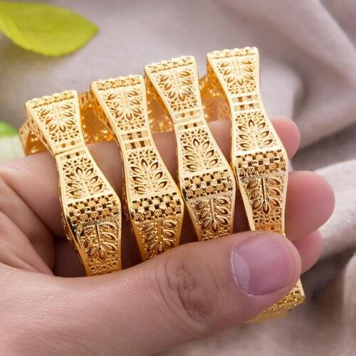 4Pcs/Lot Bangles 24K Ethiopian Arabia Gold Color for women Girl indian dubai African wedding Bangls Bracelet Party bridal Gift