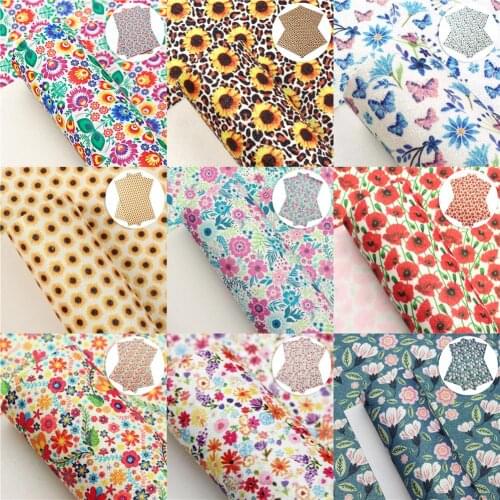 Shimmer Fine Glitter Faux Leather Sheets Flower Floral Printed Synthetic Leather Fabric 20x33cm for DIY Earrings Hair Bows Craft