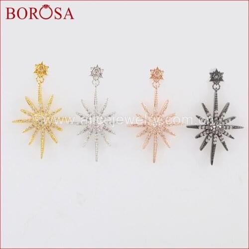 BOROSA CZ Micro Pave Star Charm Earrings,Mix Color Metal Earrings White Zircon Pave Drop Earrings for Women Girls WX684