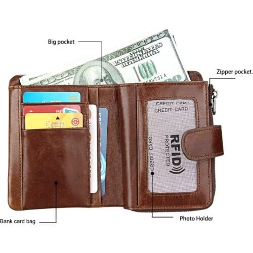 Bycobecy Men's Wallet Credit Card Holder Case New Male Womens Coin Purse Zipper Soft Genuine Leather Vintage Small Short Bags