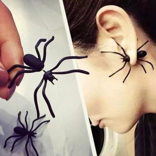 Black Spider Earrings Personality Double-Sided Front And Rear Earrings Puncture Funny Decor For Alternative Halloween New