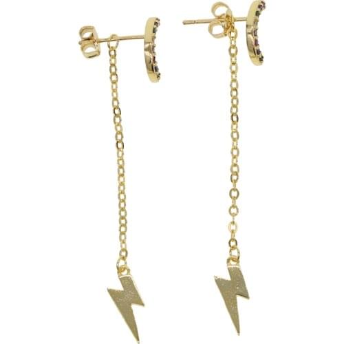 Rainbow cz bolt lightning long chain earring charm drop earring fashion lovely women girl colorful jewelry 2019 summer new