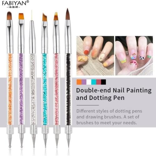 6Pcs 2 Way Nail Art Dotting Pen Acrylic Polish Drawing Liner Flower Brush Extension Builder Rhinestone DIY Tools Manicure
