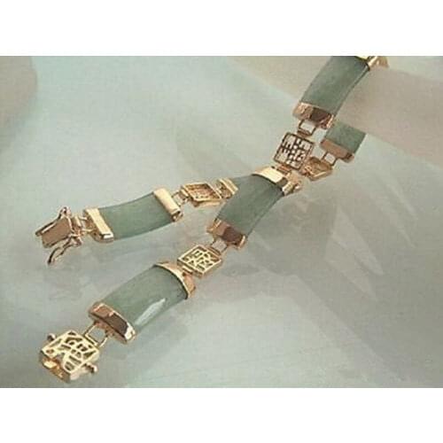 Natural Light Green Jade 18KGP Fortune Clasp Link Bracelet@^Noble style Natural Fine jewe SHIPPING 6.02