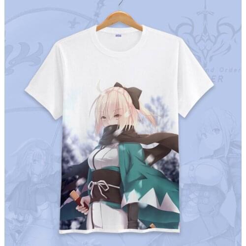 Japanese Anime Fate Grand Order Cosplay T Shirt Okita Souji Cartoon Printed Summer T-Shirt Fashion Graphic Top Tee Costume