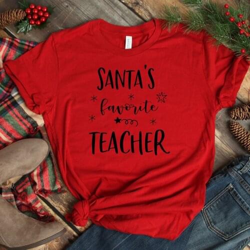 Santa Favorito Teacher T-Shirt Fashion Red Clothing 100% Cotton Tee Casual Aesthetic Merry Christmas Graphic Vintage Top Outfits