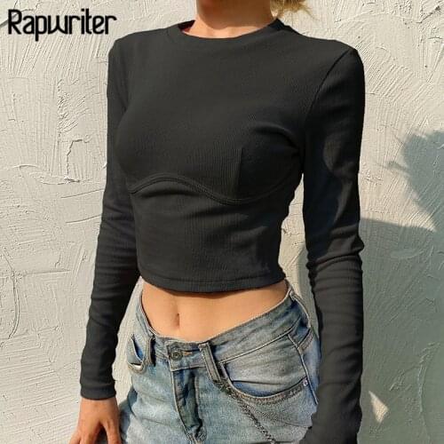 Rapwriter Casual Solid O-Neck Bodycon Tight T-shirt Women Long Sleeve Fashion Female Gothic Harajuku Streetwear Tee Shirt