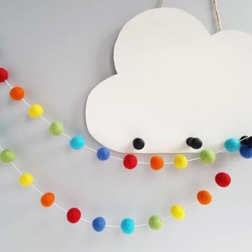 2.5m Multicolor Pom Garland String Hanging Ornaments Pompom Balls Wool Felt Handmade for DIY Home Wedding Party Decorations