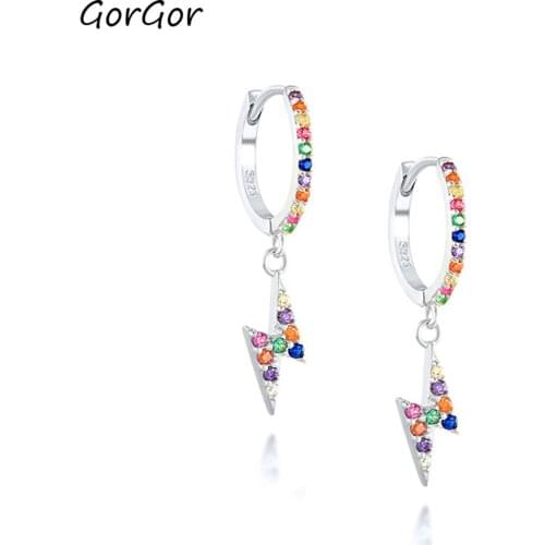 GorGor Drop Earrings Women 925 Sterling Pattern Lightning Pendant Cubic Colored Zircon Creative Exquisite Jewelry 60203730125