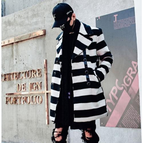 Homens xadrez inverno longo casaco de lã double breasted casaco de lã dos homens coreano estilo longo trench coat sobretudo casu