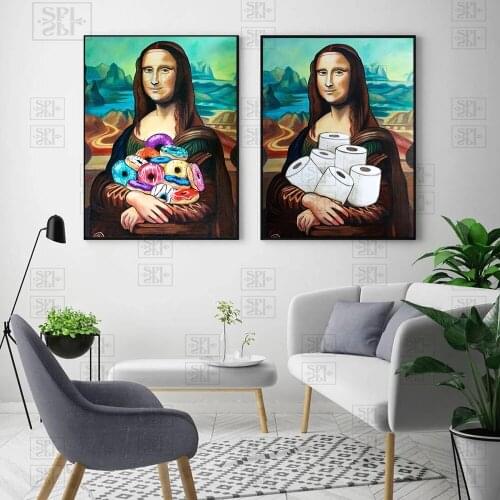 Canvas Painting Print Funny Toilet Wall Art Mona Lisa Bathroom Paper Poster Home Decoration Nordic Modular Picture Living Room