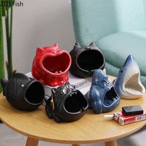 Ceramics Animal Ashtray Windproof Home Office Desktop Decoration Car Cigar Ashtray Smoking Tools Holiday Gift for Boyfriend