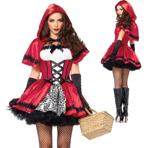 Classic Lady Little Red Riding Hood Costume Cute Witch Queen Role Play Cosplay Fancy Party Dress Carnival Halloween