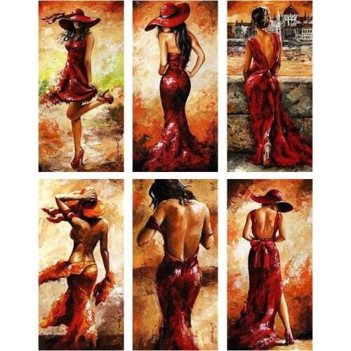 Beautiful Women Red Diy Square Drill Diamond Embroidery Diamond Painting Cross Stitch Handmade Mosaic Art Gift