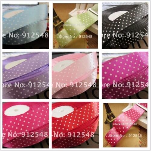 YJHSMY 5yard/lot 9style 1"(25mm) grosgrain Printed white dots ribbon,Garment accessories,Hair ribbon,xwxd35