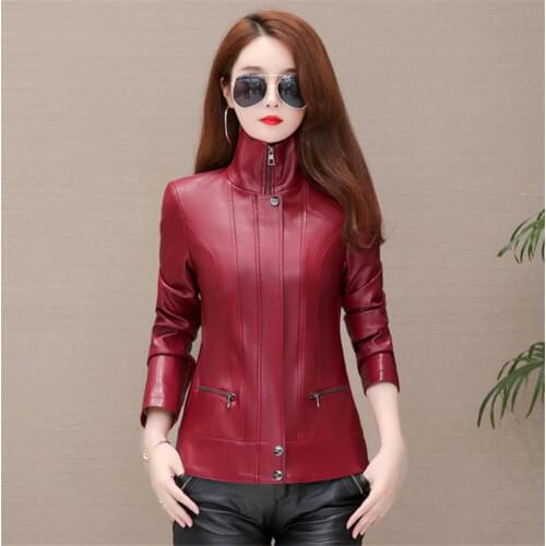Fashion Leather Jacket Women Outerwear Spring Autumn New Plus Size Short Slim Lapel Long Sleeve Motorcycle Coat Ladies 5XL G825