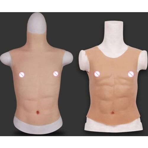 Hunk Chest Muscle Man Silicone Fake Chest Muscle Pecloralis Muscle Bodysuit Men Shaper Stronger Man Tshirt Vest Latex Underwear