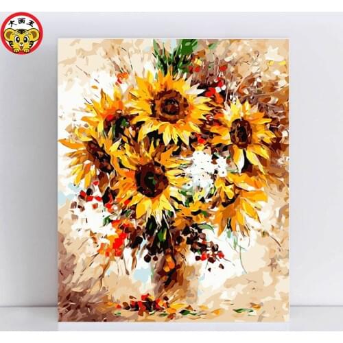 Painting by numbers art paint by number Sunflower landscape flower palette knife and natural oil collocation painting on the can