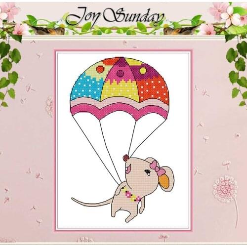 Little Mouse Parachuting Cartoon Patterns Counted 11CT 14CT Cross Stitch Sets Chinese Cross-stitch Kits Embroidery Needlework