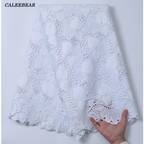 Latest 2021 African Voile Lace Fabric Pure White Cotton Lace Fabric Nigerian Swiss Dry Cotton Stone Lace Fabric For Party S2196