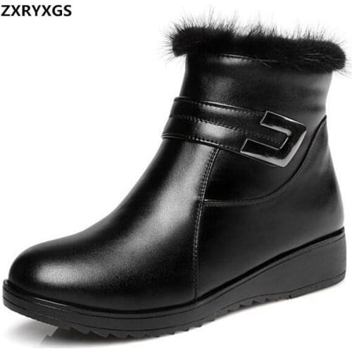 2021 New Fashion Shoes Warm Comfort Wool Snow Boots Winter Boots Mink Fur Decoration Full Cowhide Leather Boots Flat Women Boots