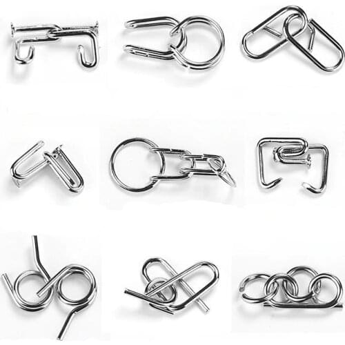 New 9PCS per Set IQ Metal Wire Puzzle Brain Teaser Magic Puzzles Game for Adults Children