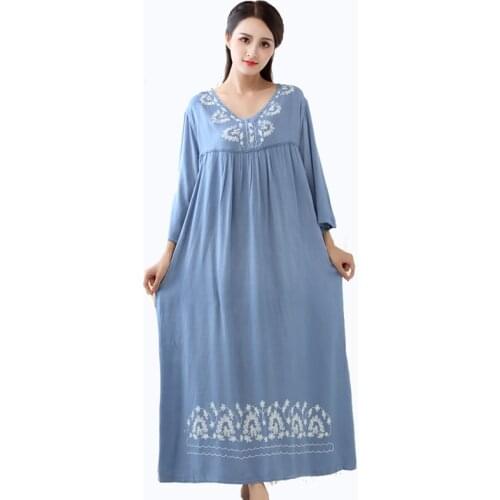 Plus sizeXXL women sleepwear lingerie cotton sleep dress sexy long Embroidery nighties for women nightgown Spring autumn