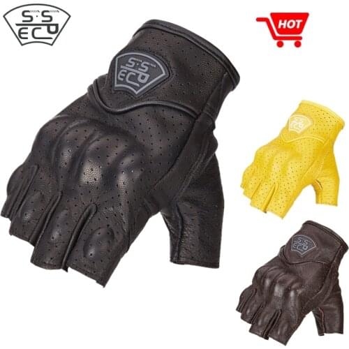 Half-Finger Leather Motorcycle Gloves Men Woman Touch Screen Breathable Perforated Motorbike Riding Motocross MTB Gloves Summer