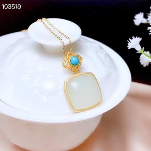 CoLife Jewelry Chinese Style Jade Pendant for Daily Wear 16*16mm Natural Jade Pendant 925 Silver Jade Jewelry Gift for Mother
