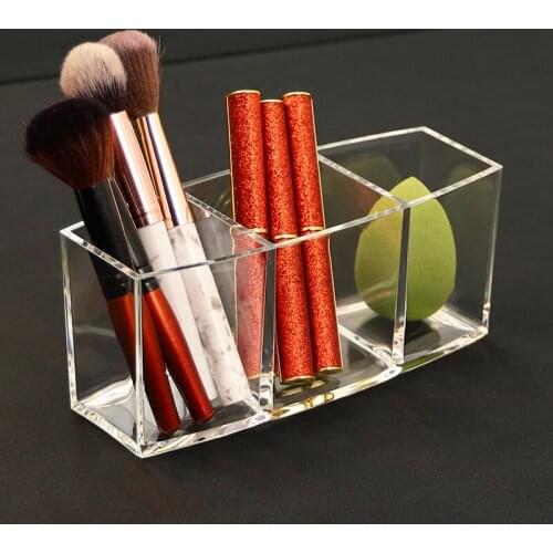 Clear Acrylic Makeup Brush Holder Pen Pencil Cup Holder Cosmetic Storage Case Desktop Stationery Organizer Compartments for Home