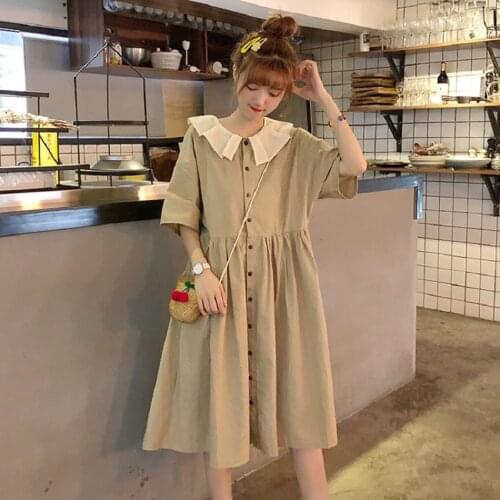 Plus Size Womens Summer New Style Japanese Doll Collar Over The Knee Platycodon Fat Sister Loose Meat Sweet Dress